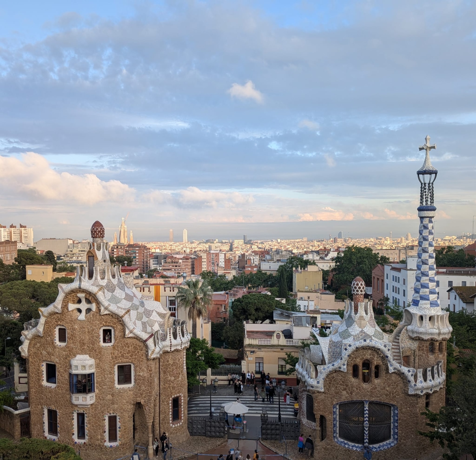 A Barcelona landscape with houses designed by Gaudi.