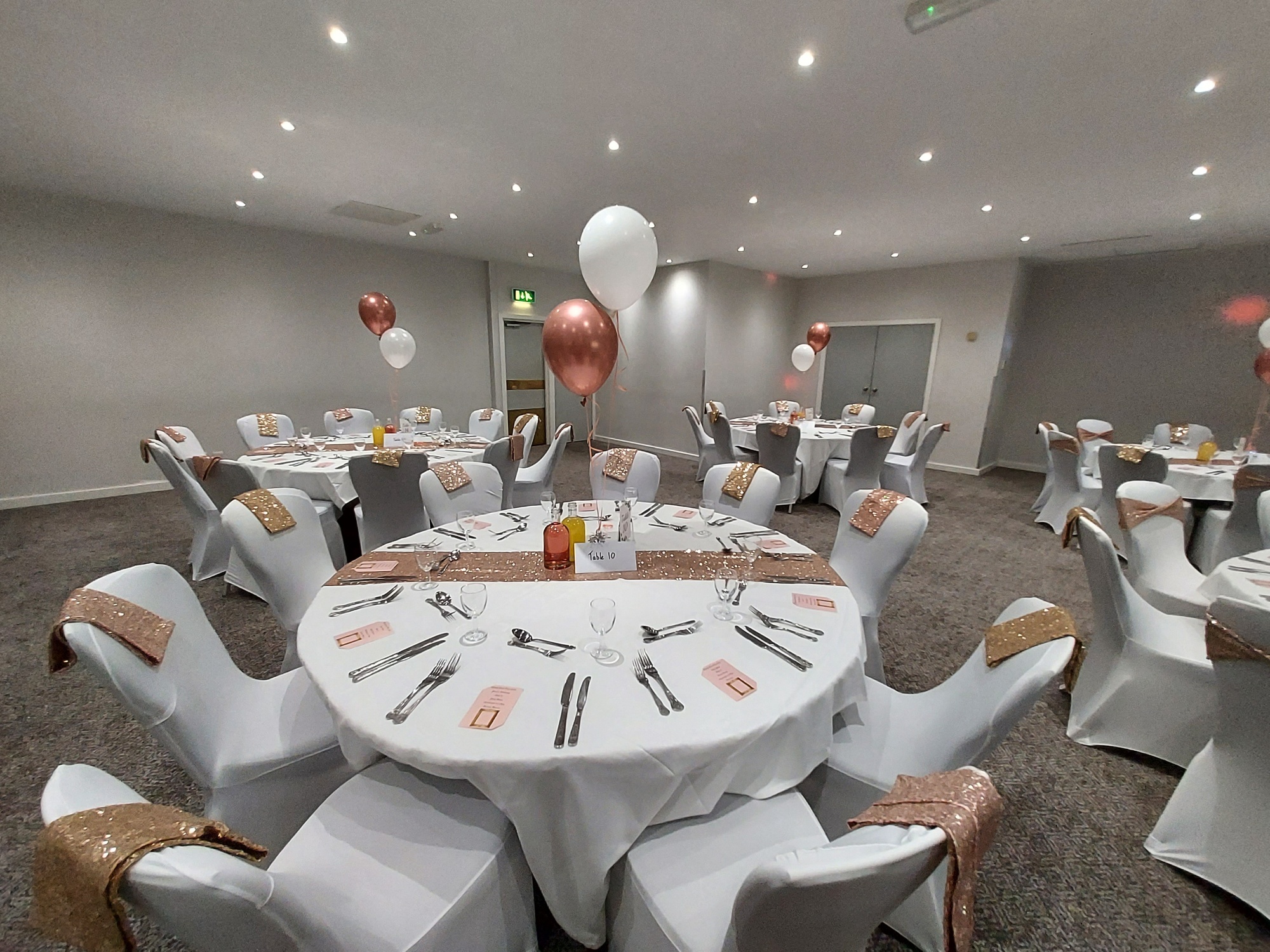 The room has been dressed ready to welcome the class of 2023 to their prom.