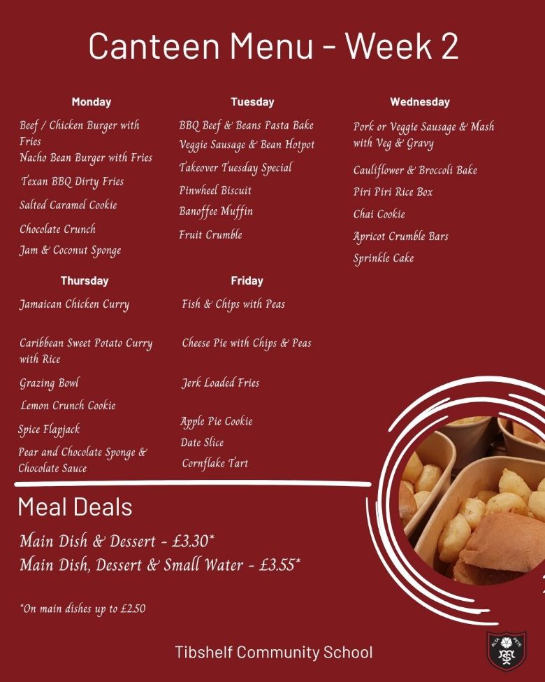 Tibshelf School Canteen Menu The Week 2 Food Menu