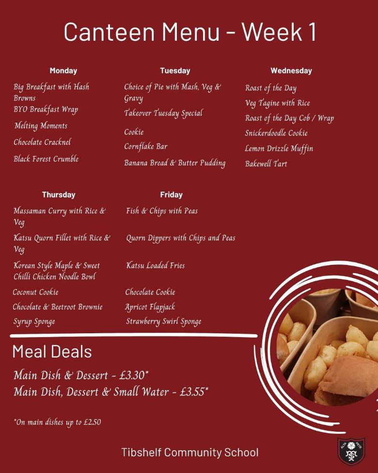 Tibshelf School Canteen Menu The Week 1 Food Menu