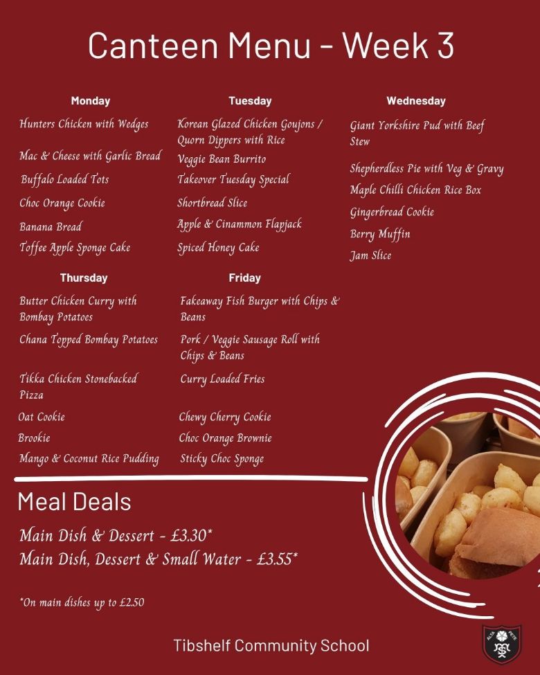 Tibshelf School Canteen Menu Week 3 Food Menu